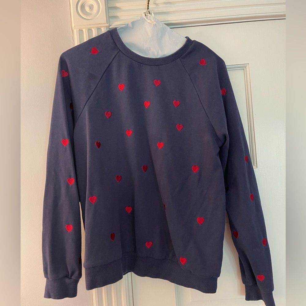 Navy and Red Heart Embroidered Sweatshirt